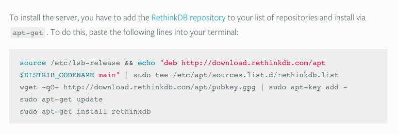RethinkDB Install Page